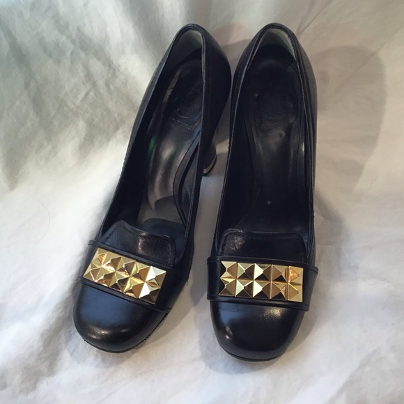 Tory Burch black leather studded pumps, EUC, sz 8M - Picture 2 of 8